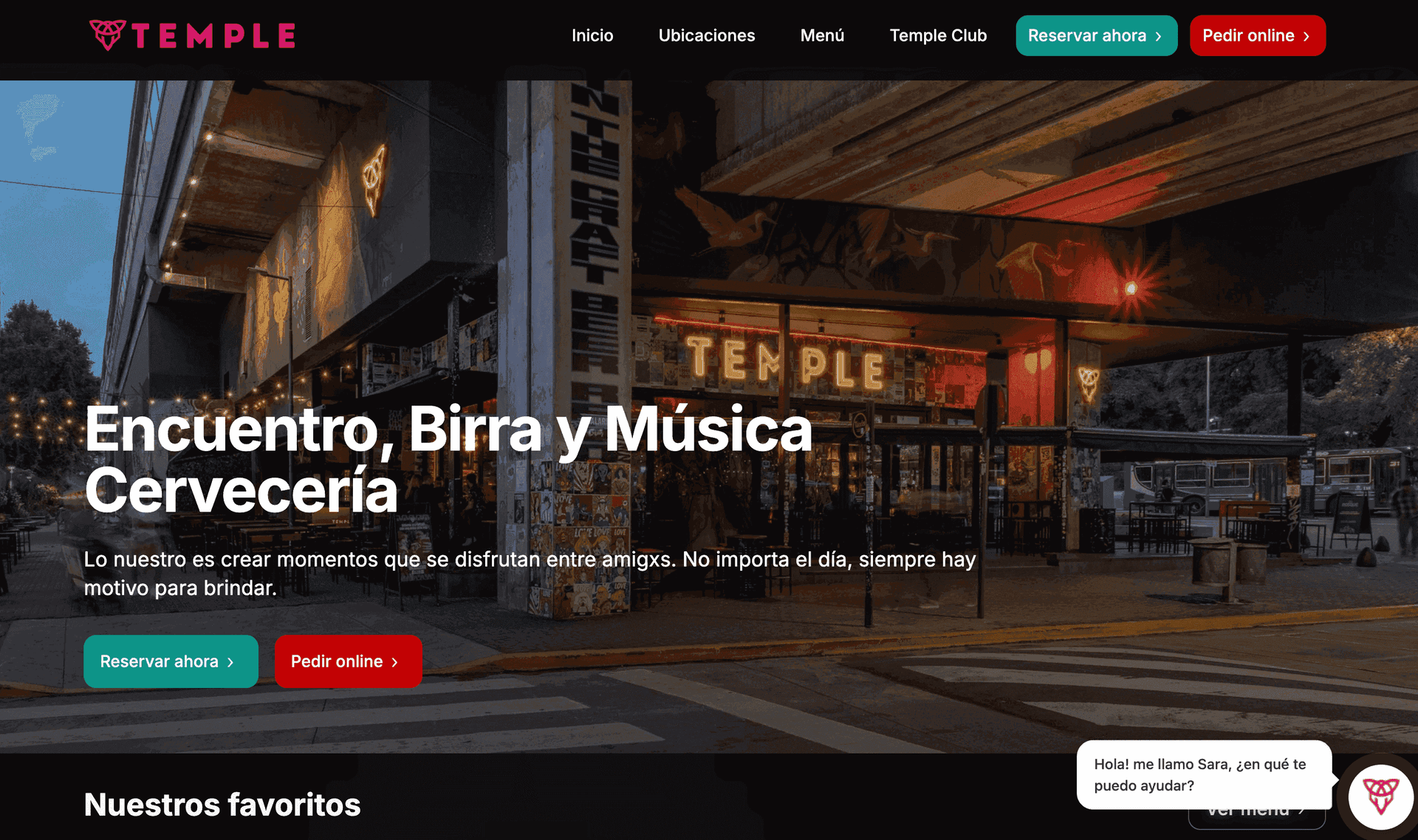 Sitio web de restaurante Temple Craft construido con RAY