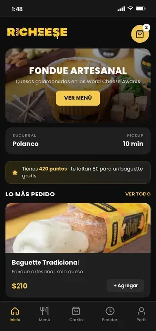 App móvil de Richeese construida con RAY